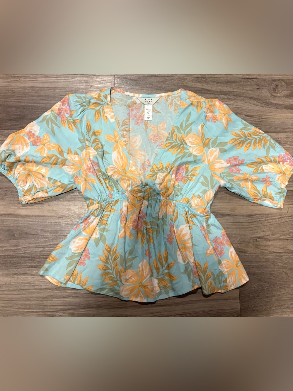 Billabong Aqua Floral V-Neck Peplum Top